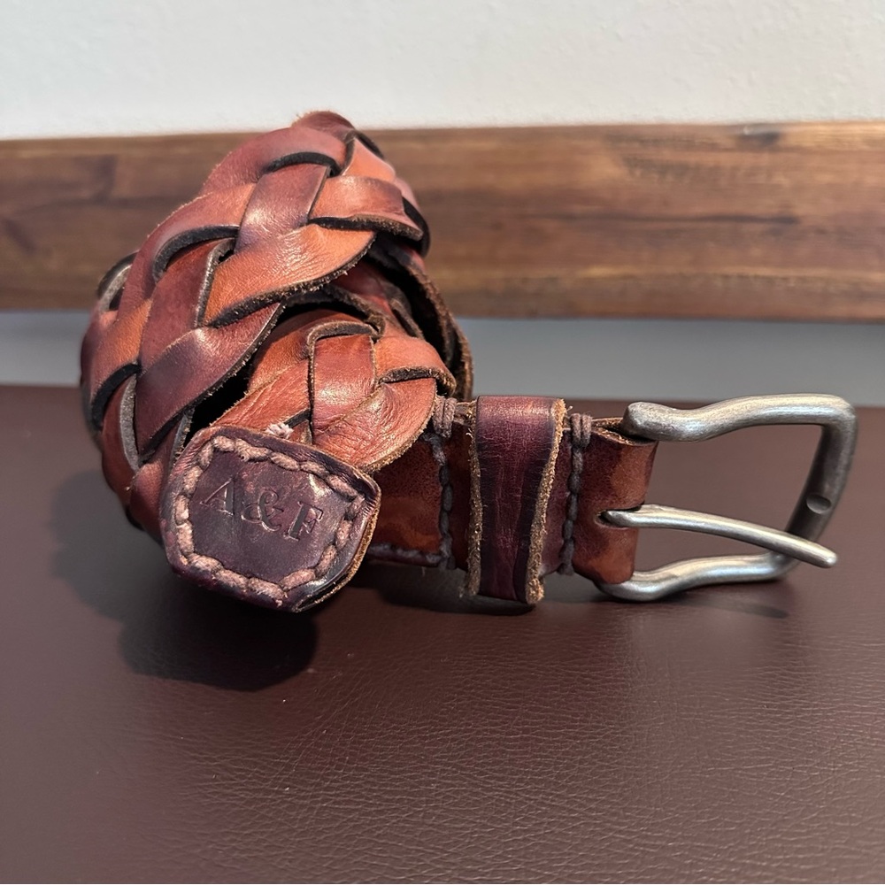 Vtg Abercrombie & Fitch Brown Braided Leather Belt Size 32